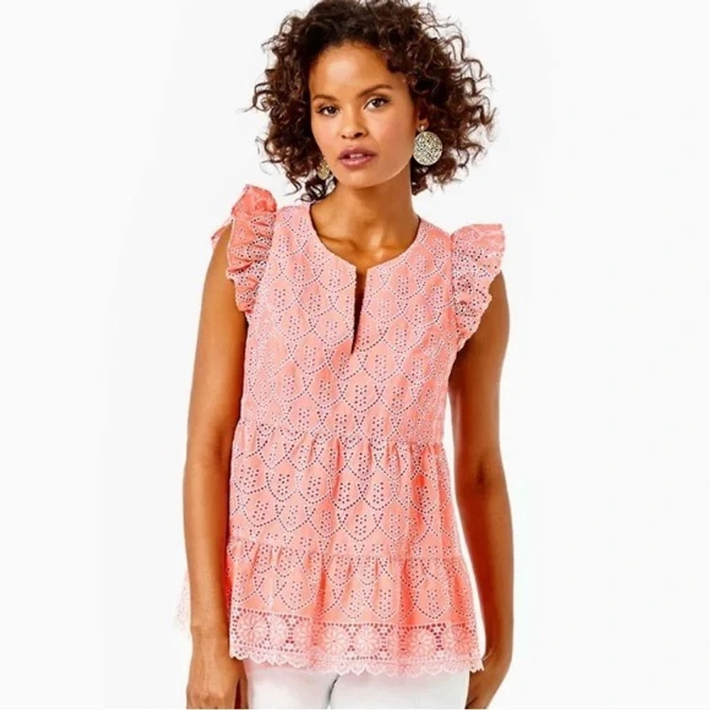 Lilly Pulitzer Keila Eyelet Top Size 6 Hyacinth Embroidered